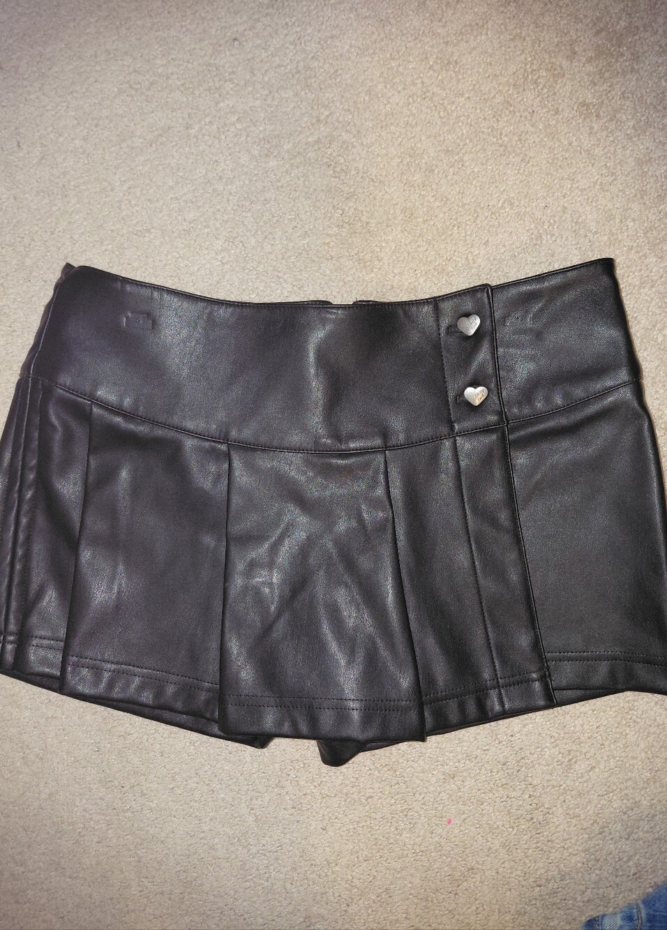 Celebrity Pink Black Faux Leather Skort with Heart Snap Detail